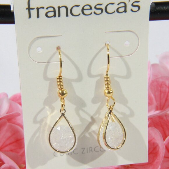 Francesca's Collections Jewelry - NWT Francesca's Gold-Tone Dangle Earrings Featuring a White CZ Stones